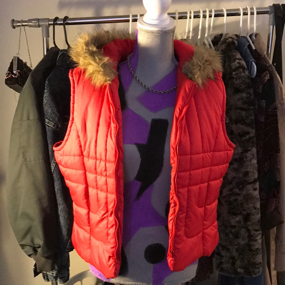 Red puffer vest